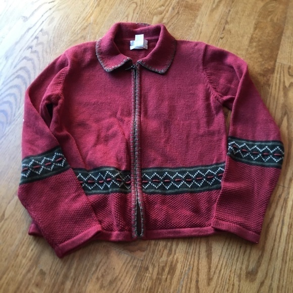 Rust colored zip up hand embroidered sweater - Picture 3 of 5